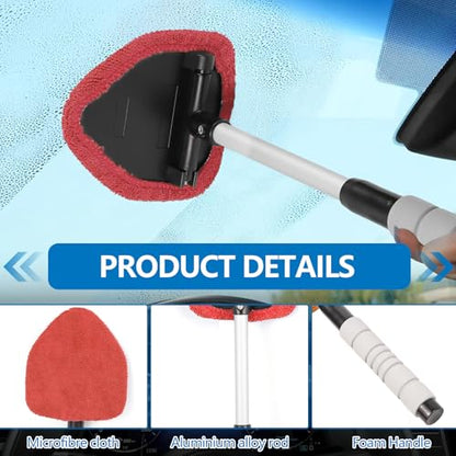wuyaoyao Car Windshield Cleaning Tool, Car Windshield Window Cleaner, Auto Window Glass Cleaning Kit with Extendable Handle & Reusable Microfiber Pad & Spray Bottle, Universal Car Accessories (Red) - color: Red
