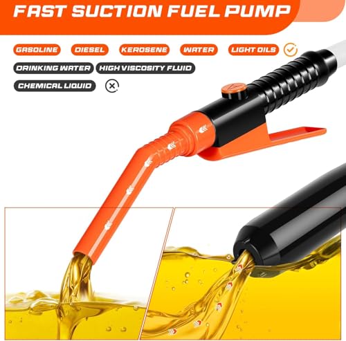 Fuel Transfer Pump Battery Powered Gas Pump For 5 Gallon Gas Can | Automatict Shut-off Nozzle, 47 IN Long Hose, Adapters for Different Size Gasoline Tank - size: 1 Pack of Medium orange