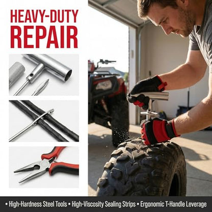 Flat Tire Repair Kit with Plugs 31 Pcs for Car, Motorcycle, ATV, Jeep, Truck, Tractor Flat Tire Puncture Repair