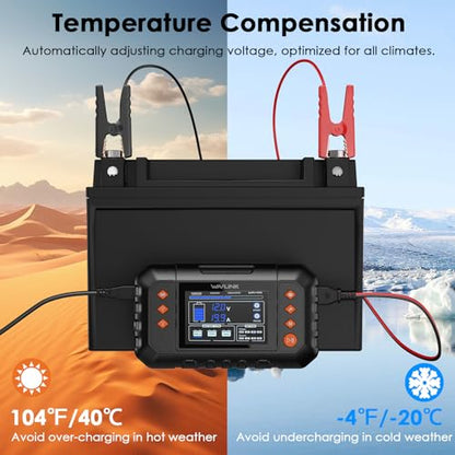 WAVLINK 280W Smart Battery Charger, Max. 20A Trickle Charger with LCD Display, for 6V/12V/24V Lead-Acid/Lithium/LiFePO4 Batteries, Battery Maintainer and Desulfurizer for Cars,Boats, Motorcycles - color: 20-amp