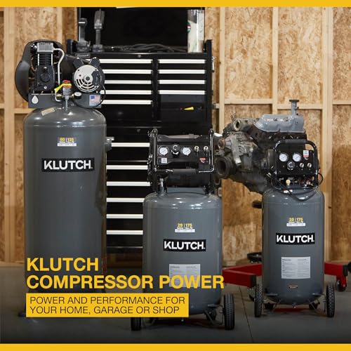 Klutch 20-Gallon Air Compressor, 2 HP, 120V, 175 PSI, 4.2 SCFM at 90 PSI | Oil-free vertical design, 75% duty cycle, Large wheels, Easy-access tank drain, Quick recovery for shop air tools - size: 20 Gallon