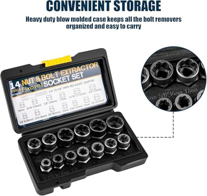 15-Piece Bolt Extractor Set, Impact Socket Kit for Stripped & Damaged Bolts