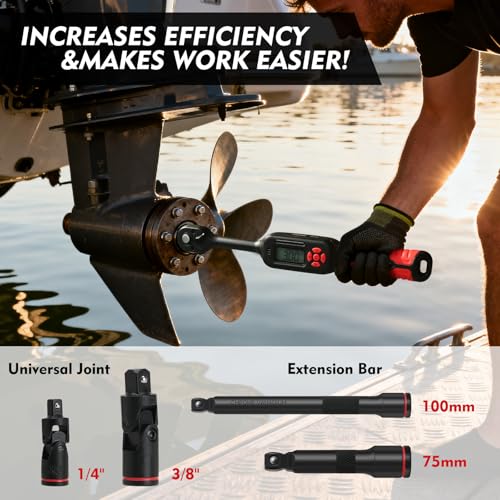 3/8" Digital Torque Wrench 2-45 Ft.lb (±2%), 68PCS Small Digital Torque Wrench Set with Short Handle, Sockets & Adapters for Automotive, Bike, Motorcycle Machinery Repair - size: 68pcs