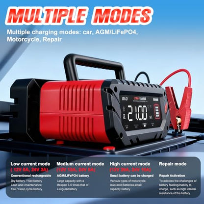 20A 12V/24V LiFePO4 Lead-Acid Battery Charger, Fully Automatic Battery Maintainer for AGM, STD, Gel, and Deep-Cycle Batteries.