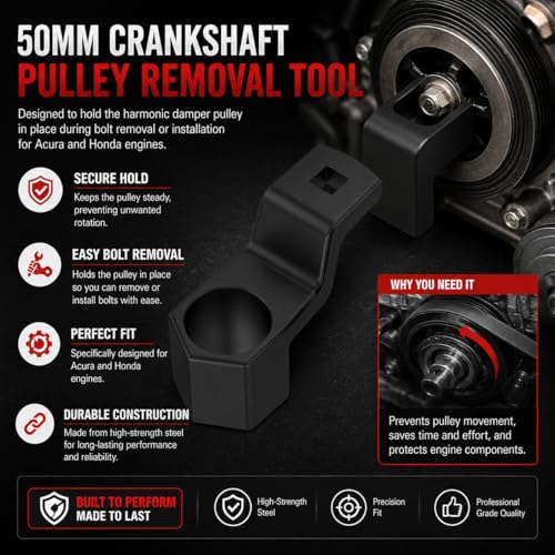 Moker 50mm Crankshaft Crank Pulley Wrench Holder for Honda and Acura Engines (with 19mm Harmonic Balancer Socket), 3 Times Momentum Power of Standard Impact Sockets, Counter-Weighted Socket Tools