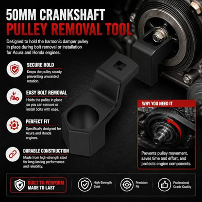 Moker 50mm Crankshaft Crank Pulley Wrench Holder for Honda and Acura Engines (with 19mm Harmonic Balancer Socket), 3 Times Momentum Power of Standard Impact Sockets, Counter-Weighted Socket Tools