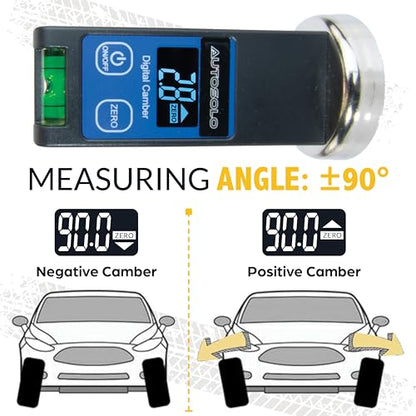 AutoSolo Digital Camber & Castor Alignment Gauge - Precision Wheel Alignment Tool Camber Gauge with LCD Display & Magnetic Base for Car, Truck, RV & SUV