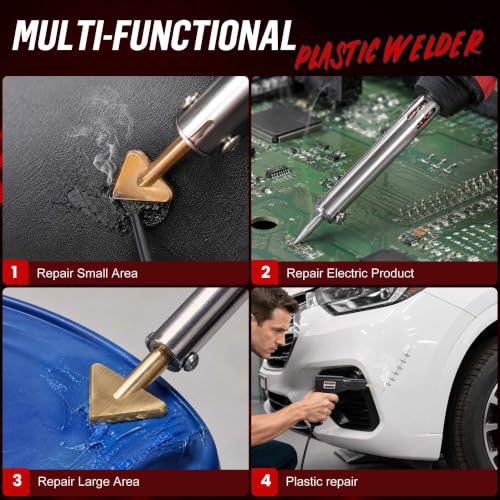 Plastic Welder Kit, 1200PCS Hot Stapler 40PCS Rods, 2 in 1 Welding Gun for Car Bumper Repair | 1200PCS Staples, Stainless Steel Mesh, Aluminum Tape, Sandpaper, Screwdriver, Plier, Stand, for Car Bumper, Dashboard, Kayak - color: Black