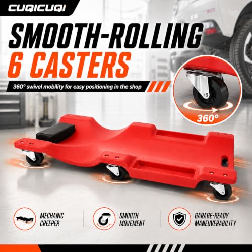 Mechanic Creeper, Low Profile Garage Creeper with Padded Headrest, 6 Swivel Casters, Built-in Tool Trays and Carry Handle, 40 Inch Automotive Creeper for Car Repair, Maintenance, Detailing