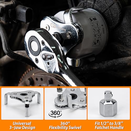 8-Piece Oil Filter Wrench Set | Adjustable Oil Filter Wrenches 2-3/4" to 5-1/4", 9" & 12" Universal Removal Tool, 1/2" to 3/8" Adapter, Case