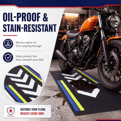 Drydiet 98 x 40 Inch Motorcycle Mat Garage Floor Rug Washable Parking Mats for Garage Floors Non Slip Oil Absorbent Pad Rubber Backing Layer Protects Floor from Spills Drips(Arrow Style) - size: 3'4" x 8'2", style: Arrow Style