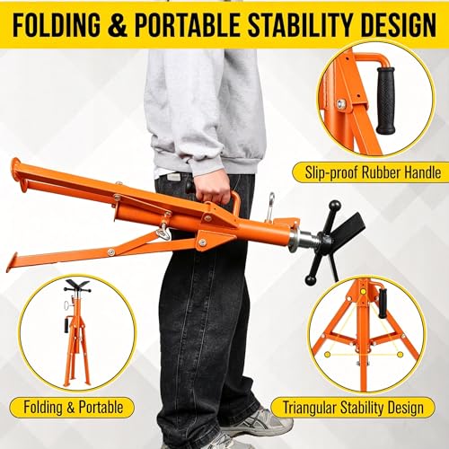 Garvee V Head Tripod Pipe Jack Stand, 1/8"-12" Pipe Support Rest, 2500 LB Heavy Duty Carbon Steel Adjustable 28"-52" Folding Portable Pipe Stand for Welding Pipe | Heavy Duty Carbon Steel Adjustable 28"-52" Folding Portable Pipe Stand for Welding Pipe - c