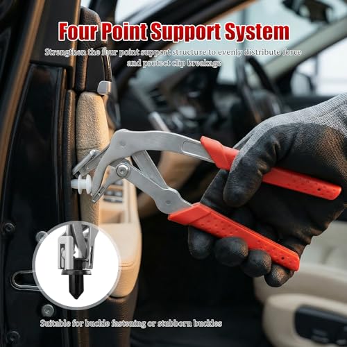 Car Clip Pliers and Trim Removal Tool, Heavy Duty Panel Clip Removal Pliers, Stainless Steel Leverage Design Non Slip Handle, Auto Fastener Rivet Remover for Door Panel Interior and Exterior Trim