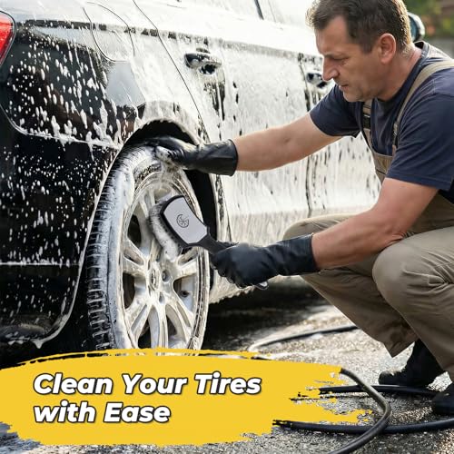 Wheel and Tire Brush Detailing Kit, Gray | Soft Rim Brush & Stiff Tire Brush, Silicone Bumper Guard, Non-Slip Ergonomic Handle, For Alloy Wheels, Fenders, Mats - color: BLACK gray