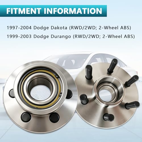 515032 Front Wheel Bearing Hub Assembly for Dodge Dakota 1997-2004 2WD | Hub for Durango 1999-2003 RWD 2WD 2-Wheel ABS Only, Eliminates Noise, Simple Installation, Direct Bolt-On, OEM Quality - size: 515032