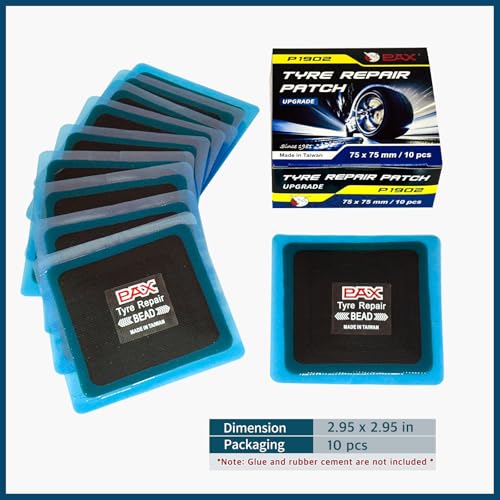 PAX 10 Pcs 75x75mm Upgraded Square 2-in-1 Tire Repair Patches, Suitable for Radial and Bias Tires on Motorcycle, Car, Truck, Agricultural Vehicles, BMX, ATVs, Inflatable Rubber - size: 75x75mm
