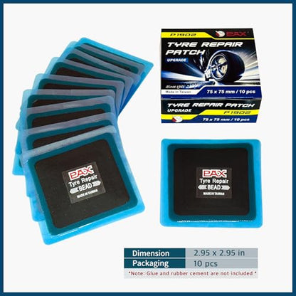 PAX 10 Pcs 75x75mm Upgraded Square 2-in-1 Tire Repair Patches, Suitable for Radial and Bias Tires on Motorcycle, Car, Truck, Agricultural Vehicles, BMX, ATVs, Inflatable Rubber - size: 75x75mm