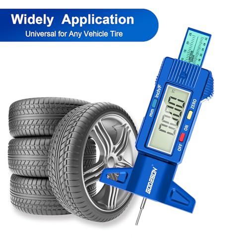 GODESON Tire Tread Depth Gauge, Digital Tire Tread Depth Gauge with 3 Modes-Fractional Inch,Blue Tire Depth Gauge with Color-Coded Bar,Tread Depth Gauge Suitable for All Vehicle Tires - color: Blue