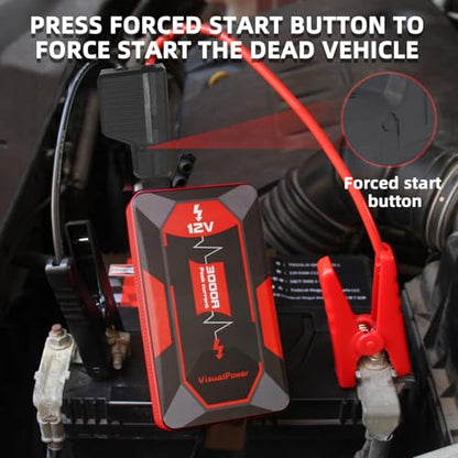 3000A Jump Starter for 6.0L Gas 4.0L Diesel Battery Jumper Box | 3000A peak current; fits glove box with hard case; 9 safety protections; power bank function; 3-mode LED light - color: red