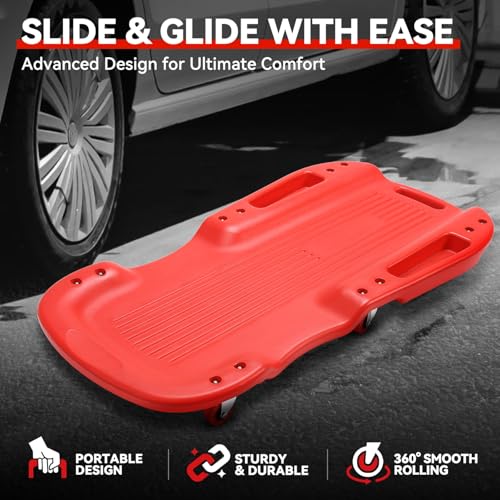 Auto Dynasty Universal 38" L X 20" W Red Lightweight Rolling Mechanic Creeper Seat Repair Tool for Car Vehicle Home Warehouse - color: Red