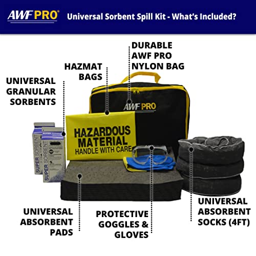 AWF PRO Portable Trucker Universal Spill Kit, 31 Pieces | Perfect for Trucks, Restaurants, Vehicles, & Homes, Includes Durable Storage Bag, Sorbent Socks & Pads, & Accessories - size: Trucker Spill Kit