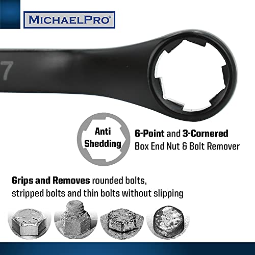 MichaelPro 18-Piece Bolt Extractor Wrench and Socket Set, 45° Offset Wrenches Metric 6-19mm, 6-Point Box End Nut for Rounded, Stripped & Thin Bolts Removal, CR-V Steel, Extractor Sockets 10-19mm
