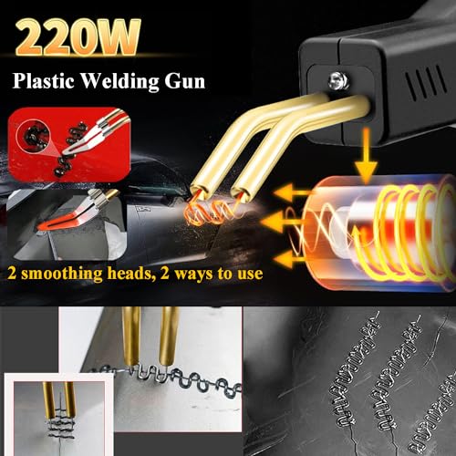 Upgraded 220W Plastic Welder, 2 in 1 Plastic Welding Repair Welder Kit 1000PCS Hot Stapler Soldering Gun with 100PCS Plastics Welding Rods Car Bumper Repair Kit for Most Plastics(Black) - color: Black
