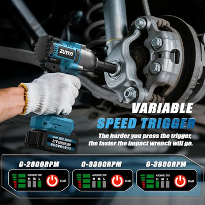 Cordless Impact Wrench 1/2", 1600N.m (1200ft-lbs) High Torque Brushless Impact Gun, 21V 3800RPM Power Impact Wrenches, Electric Impact Driver with 2x 4.0Ah Battery for Car Tire Truck RV Mower