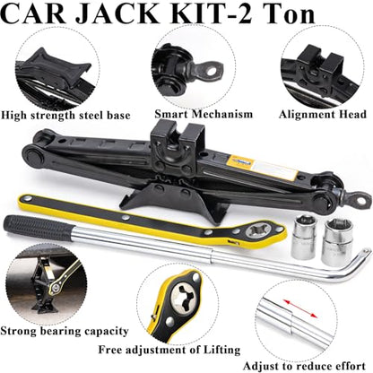 Car Emergency Roadside Kit with Scissor Jack, Air Compressor, Jumper Cables, Car Safety Kit, Air Wedge Bag Pump