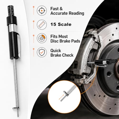 Brake Pad Thickness Gauge, Car Brake Pad Detection Pen Scale, Tire Tread Depth Gauge, Brake Pad Measuring Tool with 1.5mm Scale for Internal External, Car Accessories