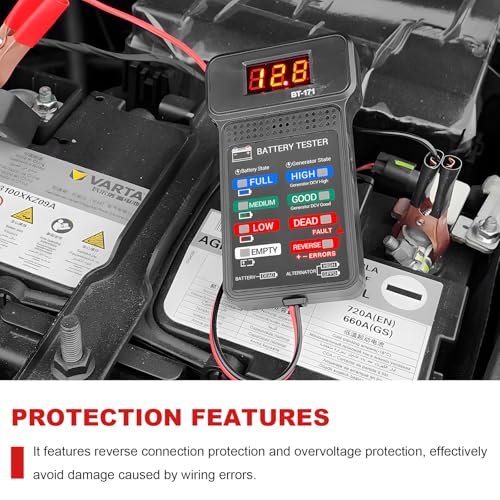 12V Car Battery Tester, Fast Response Charging System Analyzer with LCD Screen & LED Indication, Battery Load Monitor Digital Voltmeter Alternator Tester for Most Vehicles