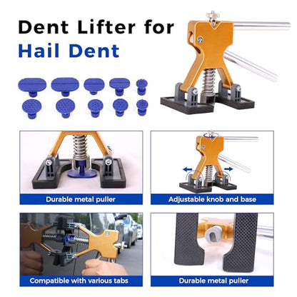 Car Dent Puller Kit,125 PCS Dent Repair Tool,Paintless Dent Removal with Golden Lifter,Bridge Puller,Slide Hammer T-Bar,Suction Cup Dent Puller for Auto Body Dents,Repairing Big and Dents, Dings - style: 125PCS
