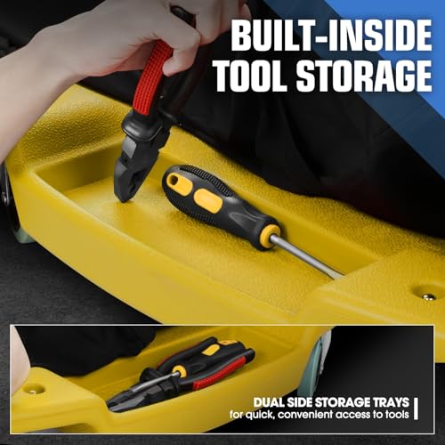 PM PERFORMOTOR Inches Heavy-Duty Low-Profile Roller Automotive Creeper with Padded Headrest, Yellow, PM-TOL-CPC48-YL - size: 48 Inches
