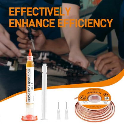 TOWOT 10ft Solder Wick Braid & No-Clean Soldering Flux Paste (10cc) - Desoldering Kit for Electronics Repair, PCB, Circuit Board Rework - style: 10ft+10cc