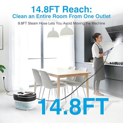 Steam Cleaner with 15-in-1 Kit, 2500W Steamer for Home & Car Detailing | 14.8ft Extended Reach, 15s Fast Heat-Up, 6-Level Adjustable, ANSI Z87.1 Safety Goggles, 45 Mins Steam, For Tile and Grout - color: White