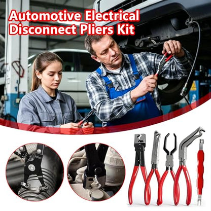 5-Piece Automotive Electrical Disconnect Pliers Kit, Hose Clamp Pliers Set, Terminal Removal Tool for Car Wire Harness, Sensor Plug & Trim Clip - Professional Auto Repair Tools (1 Set)