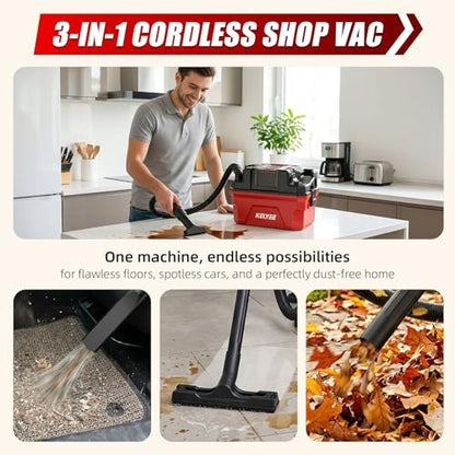 Cordless Shop Vac - 4 Gallon Small Shop Vac Wet and Dry with Accessories, 2 x 4.0Ah Batteries Wet Dry Vacuum, Ideal for Garage, Car, Workshop (Red)