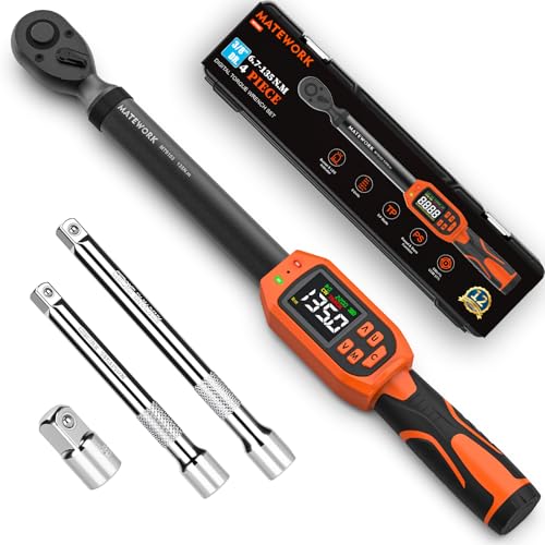 Matework Digital Torque Wrench 3/8" Drive, (5-99.5 Ft.Lb/6.7-135Nm), ±1% Accuracy Electric Torque Wrench Digital with 2 Extension Bars, Buzzer and LED Flash Alert, for Bike/Moto/Auto Repair - size: 3/8-Inch (5-99.5 ft·lb)