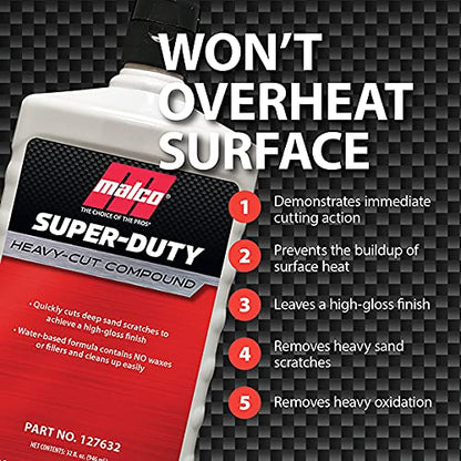Malco Super Duty Heavy Cut Compound - Professional Cutting, Polishing and Finishing Compound/for Auto Paint Correction, Detailing and Buffing / 1 Gallon (127601) - size: 1 Gallon
