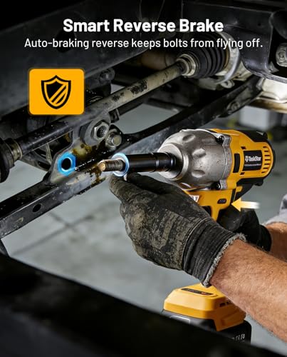1/2" Cordless Impact Wrench, 1400N·m(1032ft・lbs) Brushless High Torque Impact Gun, Electric Impact Driver, 2x4.0Ah Batteries, LED Light, Charger, 6 Sockets, 3 Variable Speeds for Car/ Pickup/Mower - style: 2x4.0Ah Battery