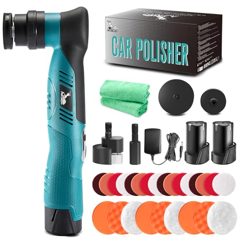 AUTIWOZ Cordless Mini Car Polisher Buffer, 6 Speeds, 2Pcs 2000mAh 1/3inch Orbital and Rotary Fast Change Polisher for Car Detailing, Micro Cordless Polisher for Car Boat Polishing WS02