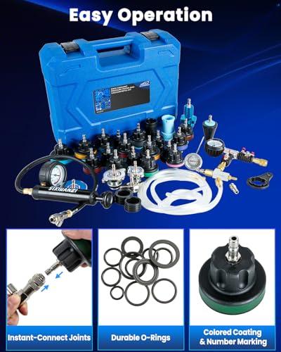 SIXIWANZI 34pc Coolant Pressure Tester and Vacuum Refill Kit with 25 Radiator Adapters, Universal Radiator Pressure Tester Kit for Automotive Cooling System Water Tank Leakage Detection