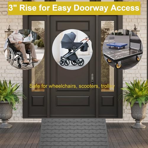 OrangeStar 4" Rise Rubber Threshold Ramp with Cord Channel | Wheelchair & Scooter Ramp, Non-Slip Angled Entry for Doorways, Steps & Garages, 2200 LBS Capacity (Black, 36" Length) - size: 4in