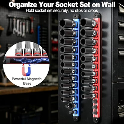 Deep Impact Socket Set 1/2" Drive - Trivd Frol 26pcs Socket Set Metric and Standard Full with Magnetic Socket Organizer, CR-MO Metric Socket Set 10-24mm & SAE Socket 3/8"-15/16", Extensions, Adapter