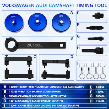 ZKTOOL Engine Camshaft Alignment Locking Timing Tool Kit Compatible with Audi VW 2.0, 2.4, 2.8, 3.0T, 3.2, 4.2, 5.2 Engine A4 A6 A6L A8 Q5 Q7 R8 Porsche 3.0T Engine, T40133, T40070, T10355, T40058 - size: Timing Tool Set