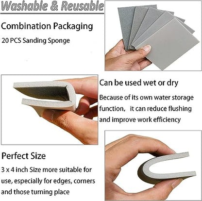 Tonmp 20 PCS 3 x 4 Inch 3000 Grit Sanding Sponge, Ultra Fine Sanding Sponges Pads, Soft Foam Hand Sander Block Wet Dry Sandpaper for Model Drywall Metal Wood Furniture Polishing (3000 Grit) - style: 3000 Grit