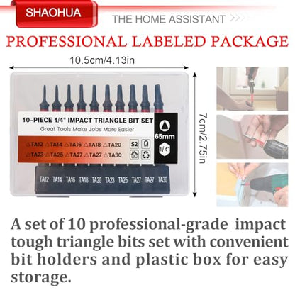 10PCS Triangle Screwdriver Bits, TA12/14/16/18/20/23/25/27(x2)/30 Impact Tough Triangle Bits Set, Upgraded S2 Steel Triangle Drill Bit Set, 1/4''Hex 65mm Length Triangular Screwdrivers - style: D. Triangle Screwdriver Bits