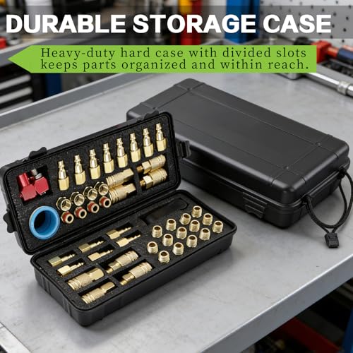 48PCS 1/4" Air Coupler Plugs & Male Female Air Hose Fittings Kit, NPT Thread Air Compressor Fitting with 1Pcs 360 Degree 1/4 Inch Quick Connect Air Line Fitting for Industrial