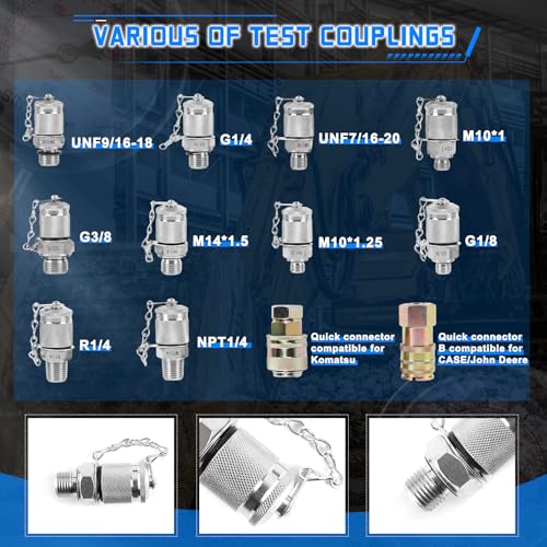 Hydraulic Pressure Test Kit with 3 Gauges(25/40/60Mpa), 12 Test Couplings, 3 Test Hoses(64in) Diagnosis Tester Gauge Kit Set for Excavator Construction Machinery - size: Black 3 Gauges 12 Couplings