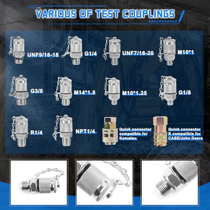 Hydraulic Pressure Test Kit with 3 Gauges(25/40/60Mpa), 12 Test Couplings, 3 Test Hoses(64in) Diagnosis Tester Gauge Kit Set for Excavator Construction Machinery - size: Black 3 Gauges 12 Couplings